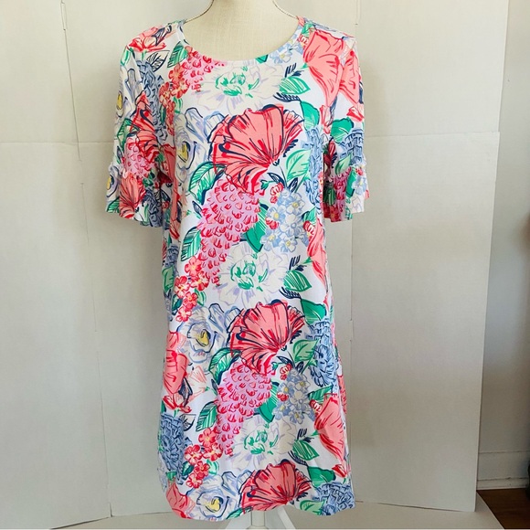 Kim Rogers Floral Dress - Bright Multicolor. Medium Ruffled Sleeve 100% Cotton - Picture 12 of 16